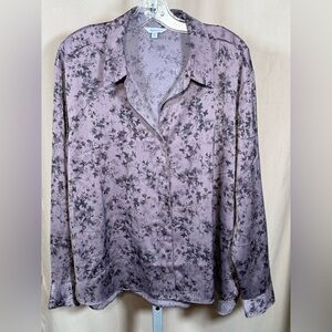 Reitmans Purple Abstract Floral Print Vneck Button Down Blouse Size XL